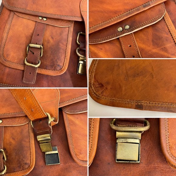 Rugged Leather Large 18" Messenger Satchel Briefcase Bag - Picture 10 of 15